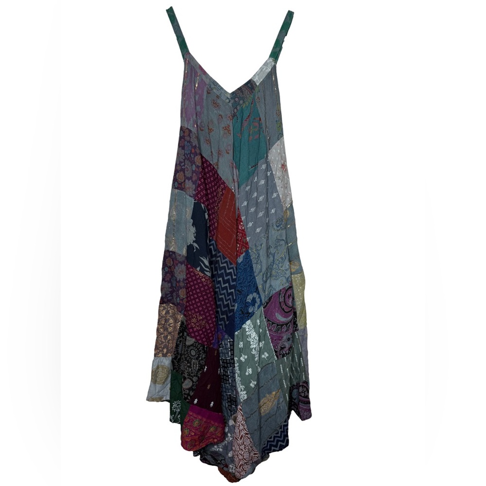 Kantha Patchwork Jumpsuit Overalls Boho Multicolor One Size Fits Most
